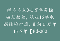 拼多多从0-1万单实操破局教程，从业16年电商经验打磨，目前日发单15万单【Bd-0002】-副业圈