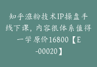 知乎涨粉技术IP操盘手线下课，内容很体系值得一学原价16800【E-00020】-副业圈