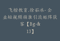 飞橙教育.徐茹冰- 企业短视频精准引流矩阵获客【Bg-&13】-副业圈