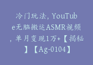 冷门玩法，YouTube无脑搬运ASMR视频，单月变现1万+【揭秘】【Ag-0104】-副业圈