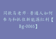 同款马老师·普通人如何参与和抓住新能源红利【Bg-0065】-副业圈