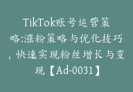 TikTok账号运营策略:涨粉策略与优化技巧，快速实现粉丝增长与变现【Ad-0032】-副业圈