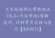 京东短视频运营教程:Al选品+内容审核+剪辑技巧，详解带货流程与技巧【Bd-0013】-副业圈