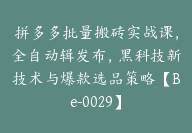 拼多多批量搬砖实战课，全自动辑发布，黑科技新技术与爆款选品策略【Be-0029】-副业圈